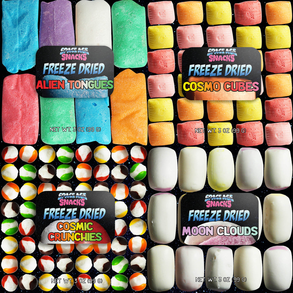 4 Pack Variety Pack Freeze Dried Candy - Cosmic Crunchies, Airheads, Hi Chews and Cosmo Cubes
