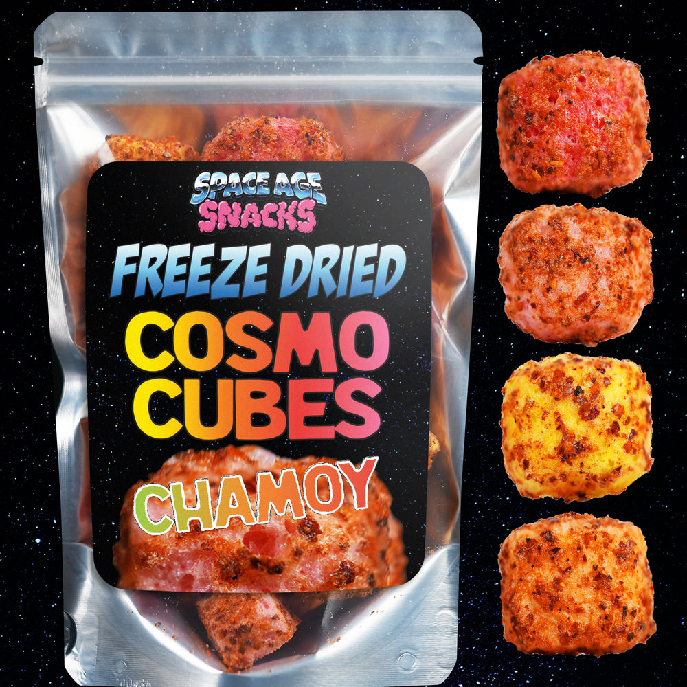 Freeze Dried Cosmo Cubes Chamoy Candy with Sweet & Spicy Tajin Chili Lime Seasoning