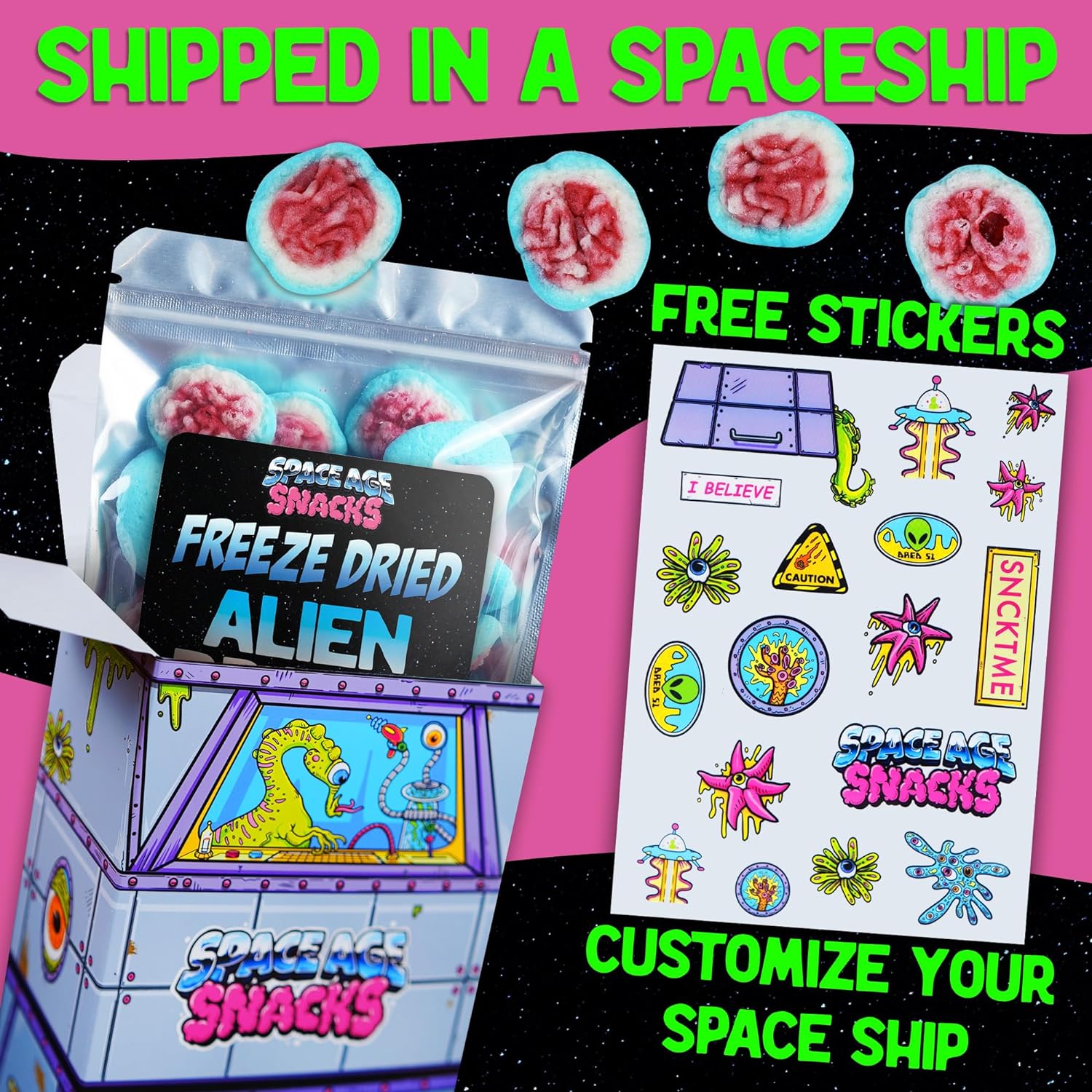 2 Pack Freeze Dried Candy Variety Pack - Alien Tongues and Alien Brains - Airheads