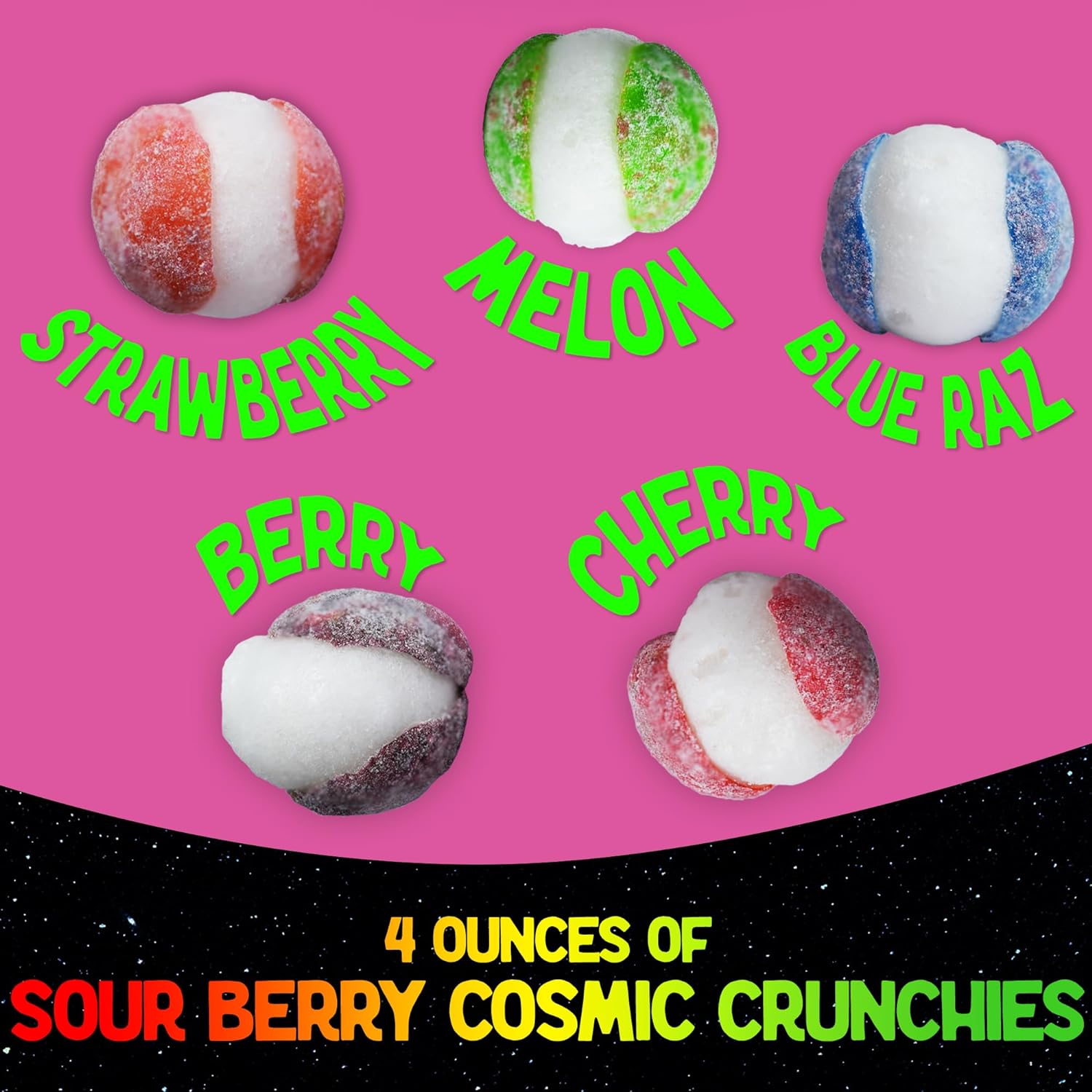 4 Pack Freeze Dried Candy Variety Pack - Cosmo Cubes, Moon Rocks, Sour Berry Cosmic Crunchies, Alien Tongues
