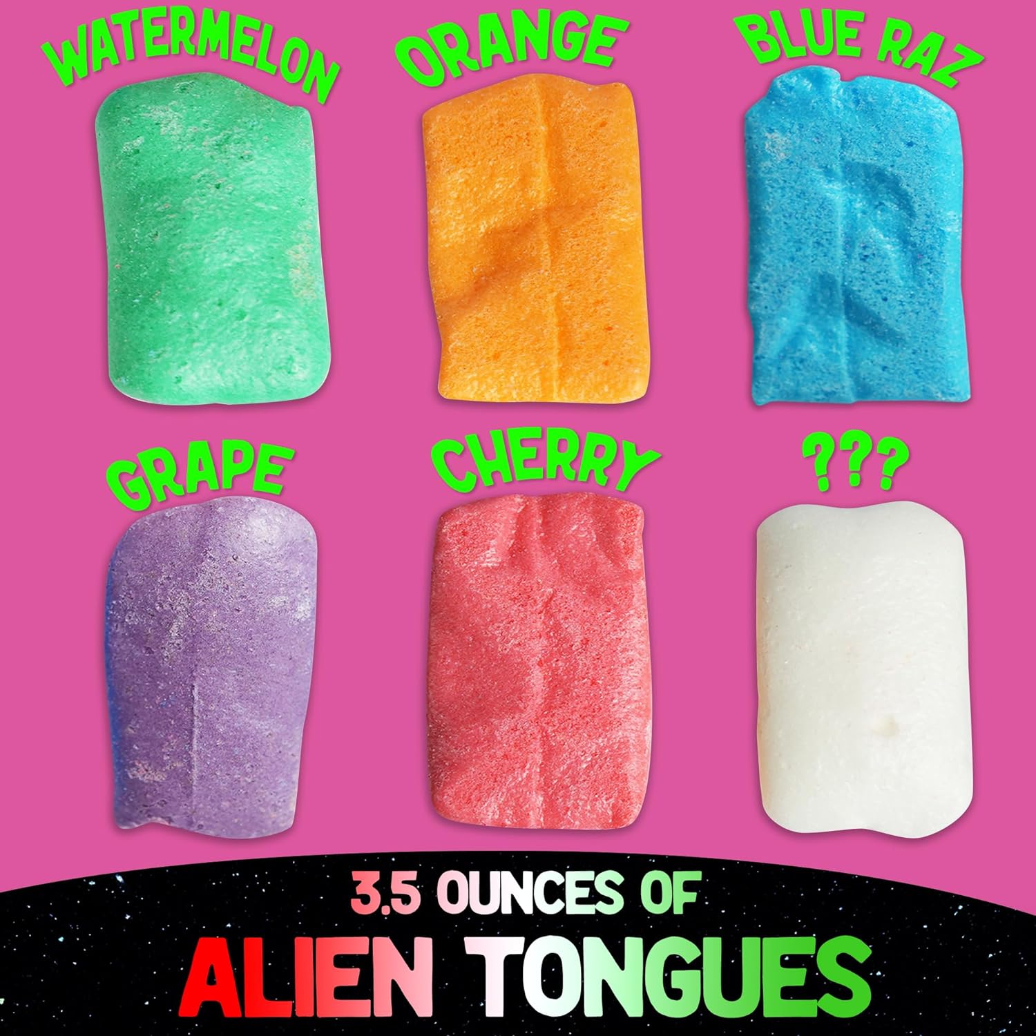 4 Pack Freeze Dried Candy Alien Tongues, Cosmo Cubes, Sour Cosmic Crunchies, Space Balls and Stickers