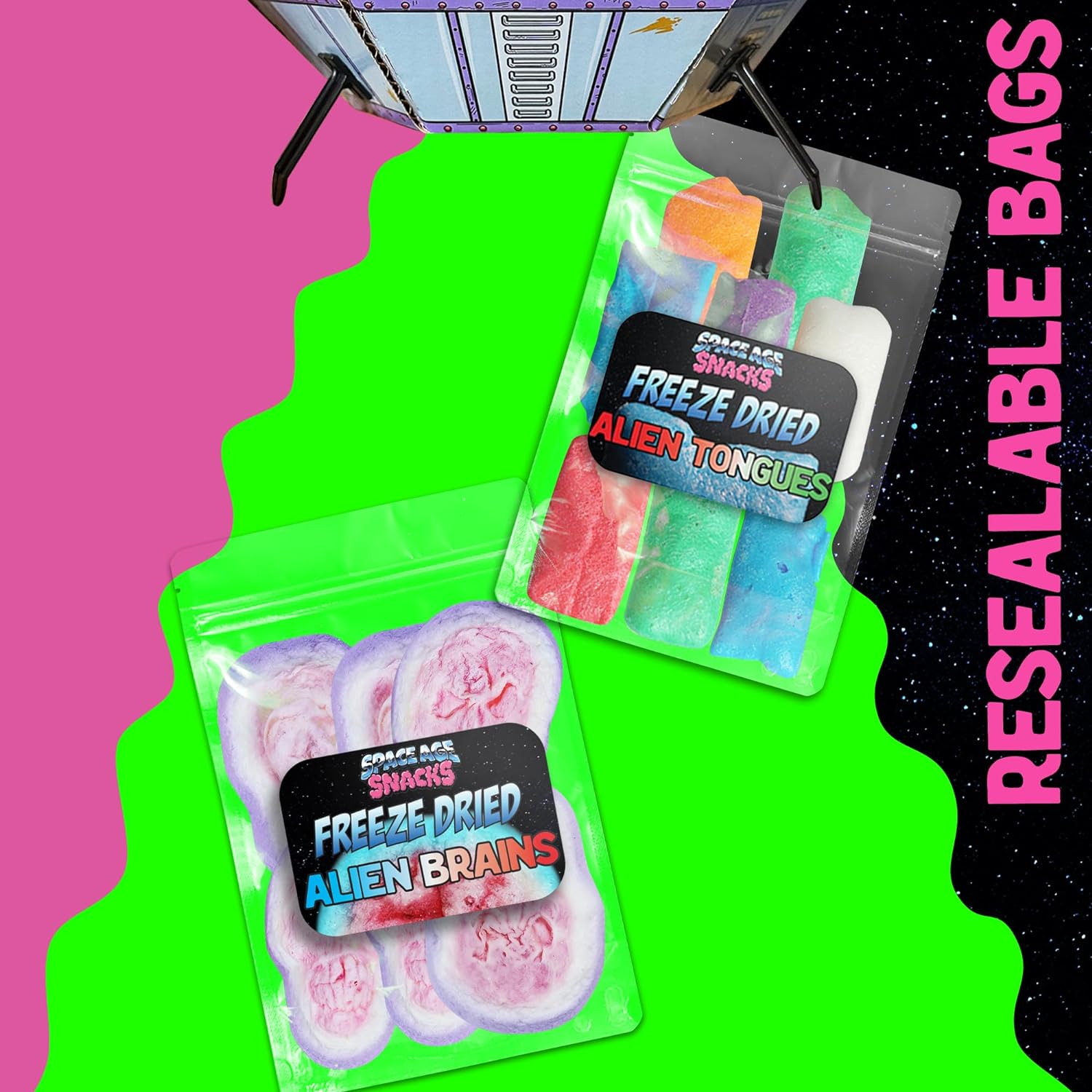 2 Pack Freeze Dried Candy Variety Pack - Alien Tongues and Alien Brains - Airheads