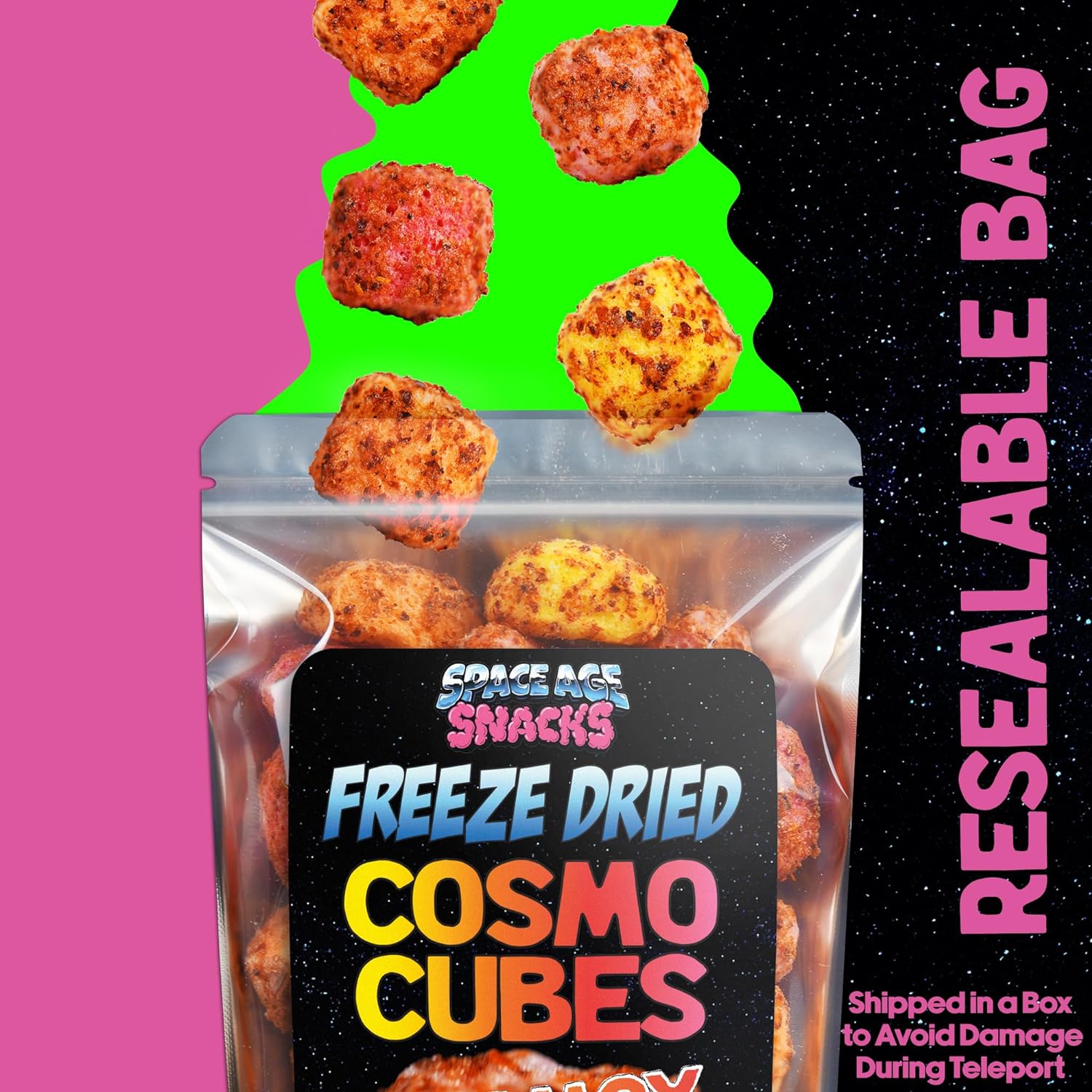 Freeze Dried Cosmo Cubes Chamoy Candy with Sweet & Spicy Tajin Chili Lime Seasoning