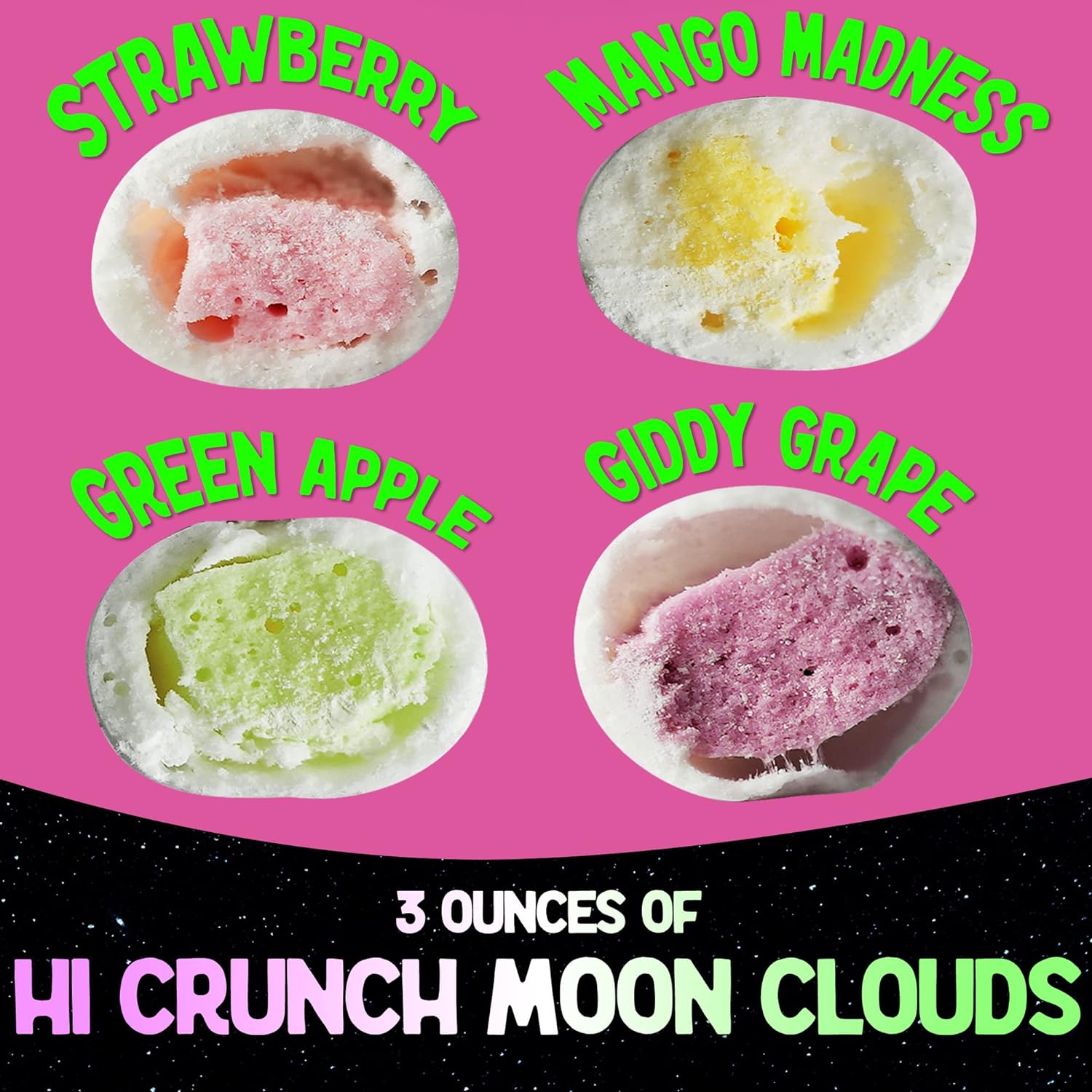 4 Pack Freeze Dried Candy Small Sample Pack - Freeze Dried Cosmic Crunchies, Peach Rings, Hi Chews and Caramel Apple Pops